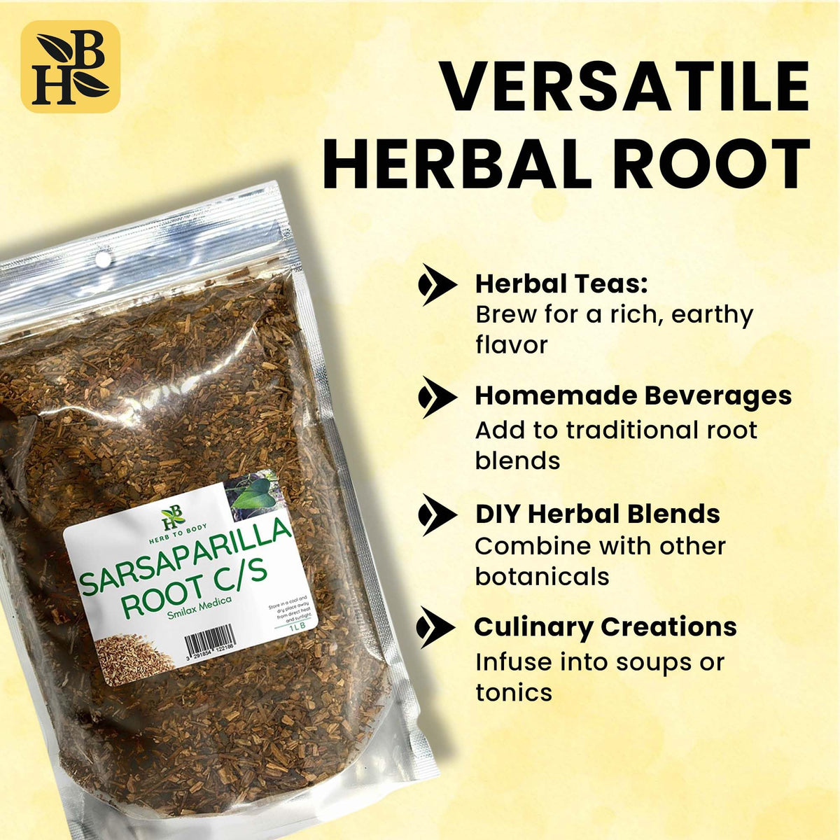 Herb To Body Sarsaparilla Root Cut & Sifted – 4 oz, Wildcrafted Dried for Sarsaparilla Tea & Herbal Tea for Wellness and