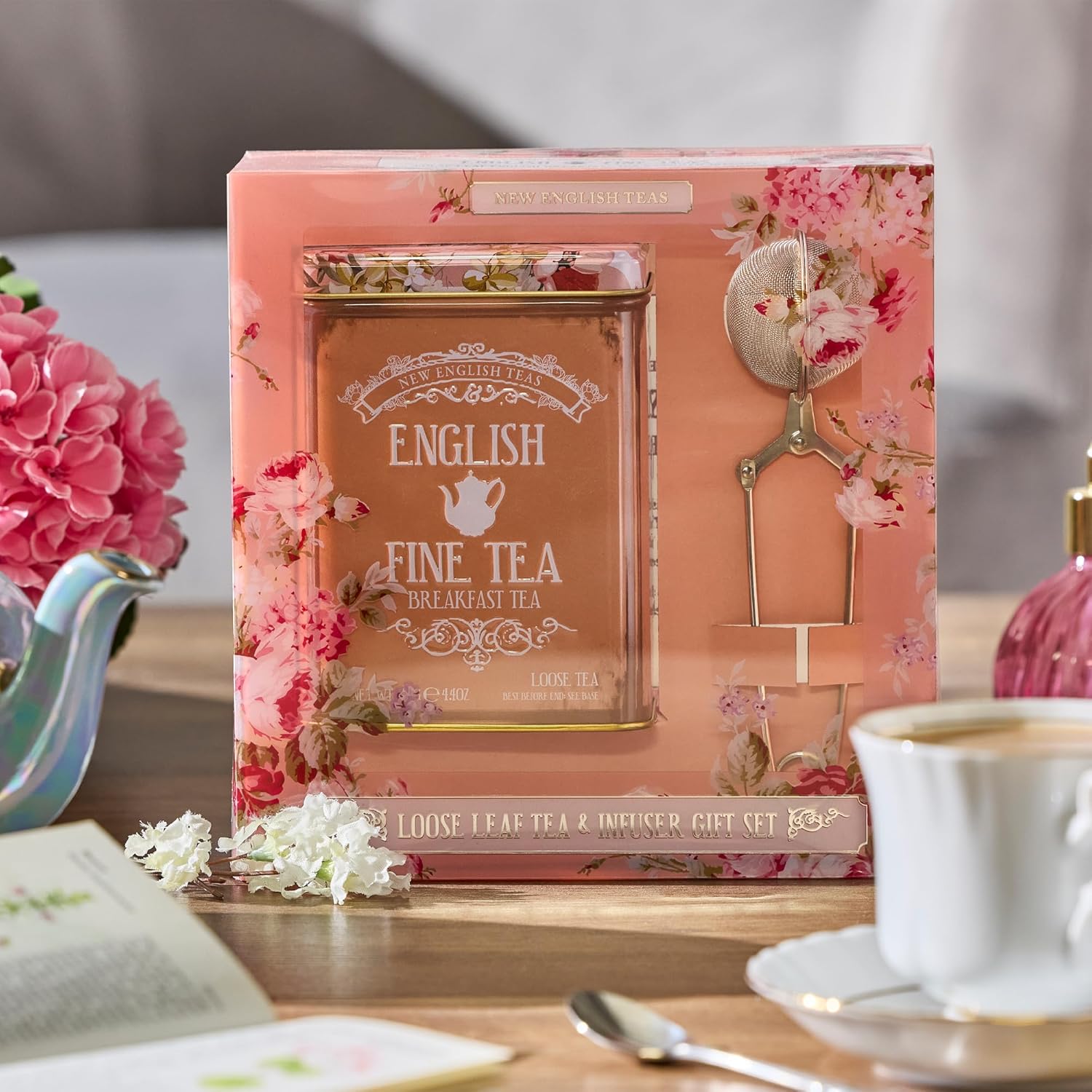 New English Teas English Breakfast Tea Infuser Gift Set, Loose Leaf Tea with Infuser, 4.4 Oz