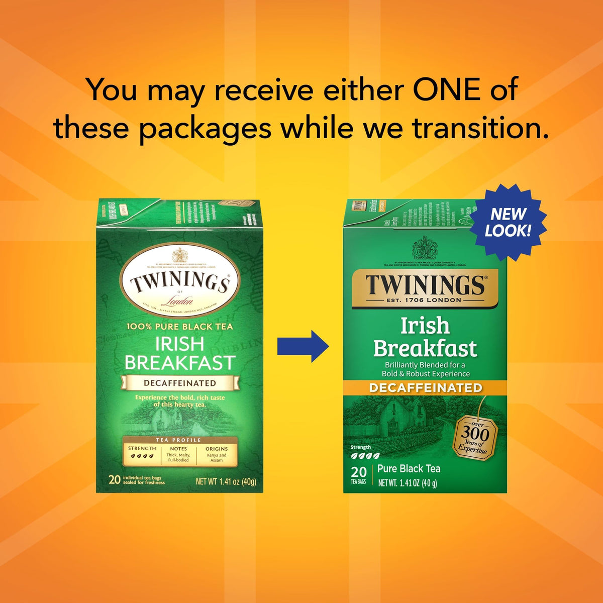 Twinings Irish Breakfast Decaf Black Tea 2-Pack, 20 Count Ea
