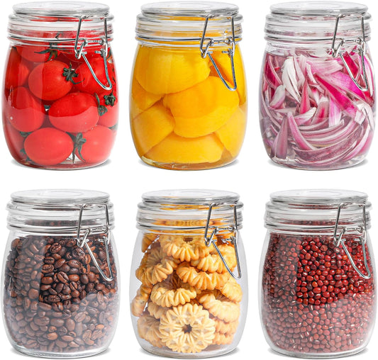 ComSaf Glass Mason Jars with Airtight Lids 25oz 6 Pack Pickling Pantry | BPA-free food-grade glass, wire clamp seal, vegetable Canning, wide mouth, jam &amp; beans, chia pudding &amp; oats, salad