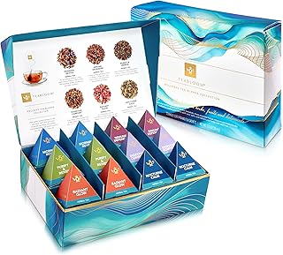 Teabloom Wellness Tea Collection – Fruit & Herbal Assortment with 12 Plant-Based Pyramid Sachets, Organic Ingredients, Elegant Presentation Box, Thoughtful Gift for Tea Lovers