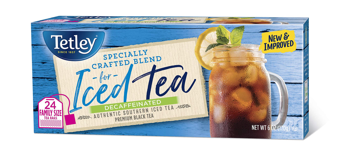 Tetley Black Tea, Decaffeinated Iced Tea Blend, Family Size, 24 Square Tea Bags (Pack of 1)