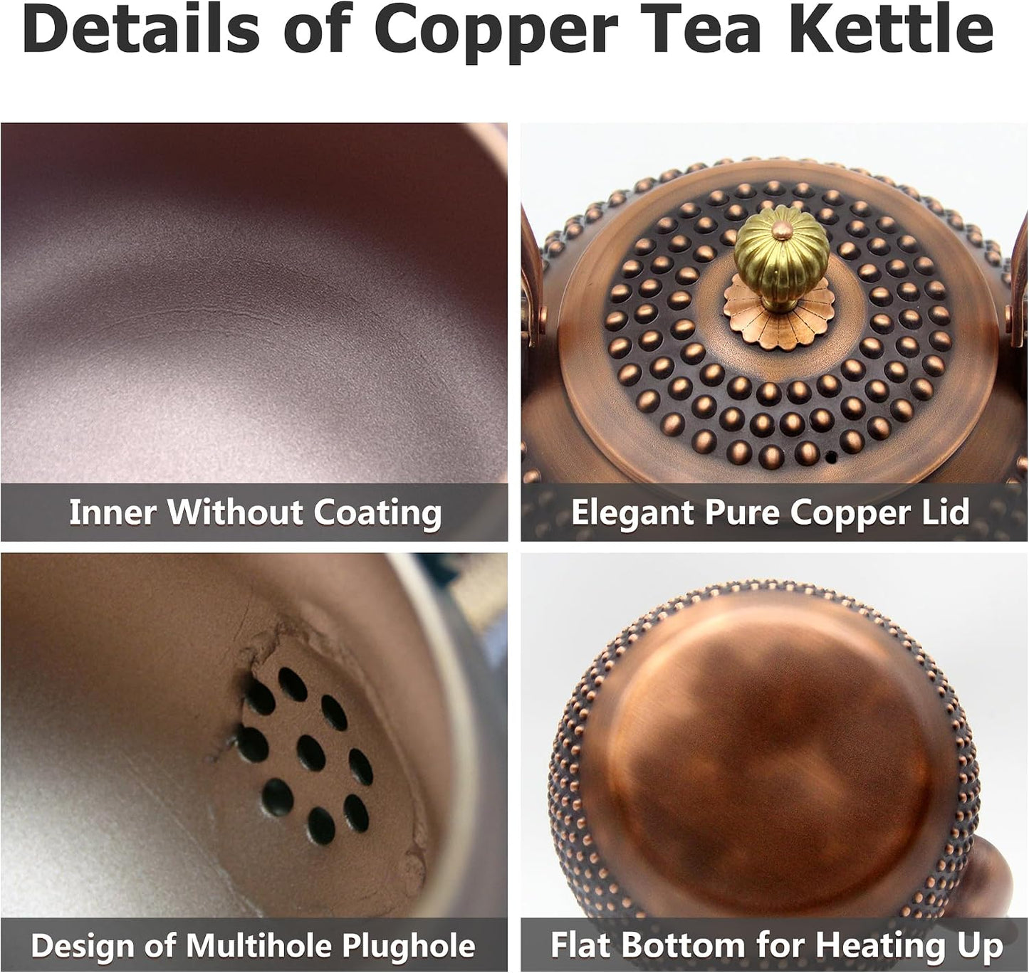 YJX 47.3oz Elegant Japanese Style Copper Tea Kettle For Stovetop Safe, Non-Coating Pure Copper Teapot with Stainless Steel Tea Ball For Loose Tea, Solid Tea Pot For 2-4 Cups (1400ml)