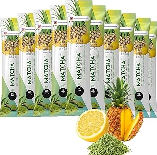 Premium Japanese Matcha Pineapple & Lemon Energy Drink Mix – 10 Single Serve Packets (8g) – Organic Matcha Green Tea with Bromelain – Smooth Citrus Flavor, Rich in Antioxidants - Bonus 1 Pk Matcha Chocolate Included