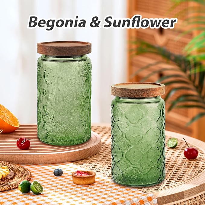 Glass Jar with Lid, Vintage Glass Storage Jars with Airtight Lid Coffee Canister Sugar Container for Kitchen Counter Pantry, Spice, Candy
