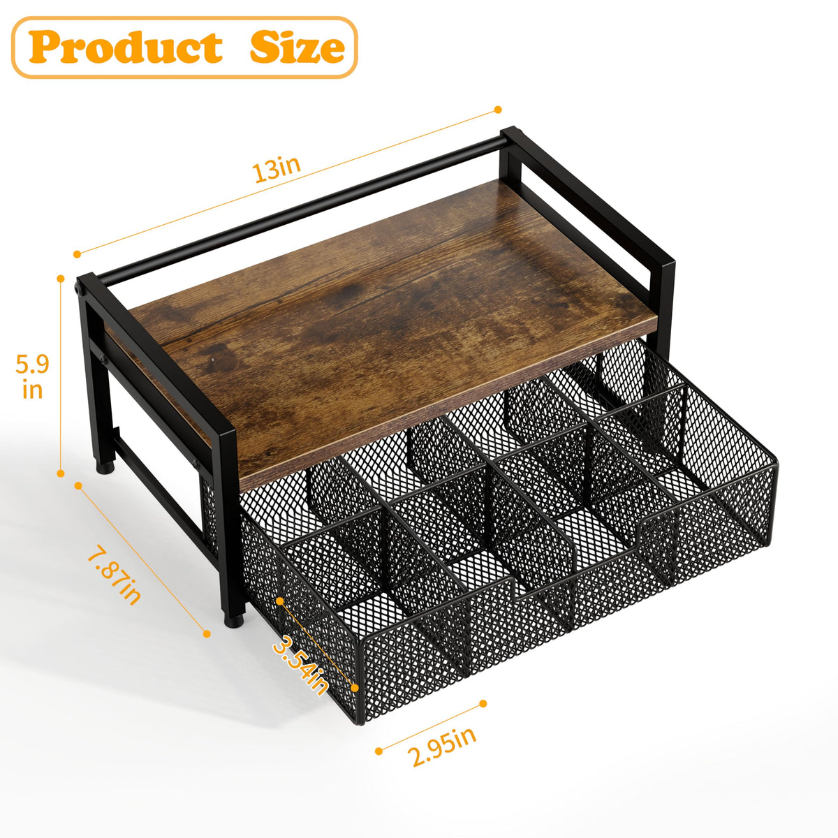 Segtenant Tea Bag Organizer, Tea Bag Holder with Drawer, Wood and Metal Tea Organizers and Storage Chest for Countertop