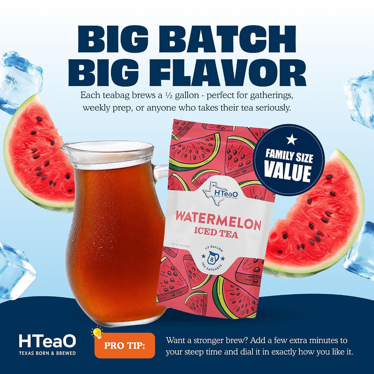 HTeaO Watermelon Iced Tea Bags - Make 4 Gallons - Texas Style - Black Tea