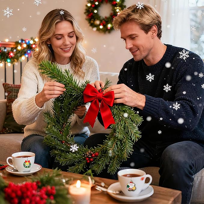 Christmas Tea Ball Set, Stainless Steel Mesh Tea Infuser, Reusable Strainers for Loose Leaf Tea, 2 PCS Tea Steeper with Xmas Wreath and Santa Claus Pendant