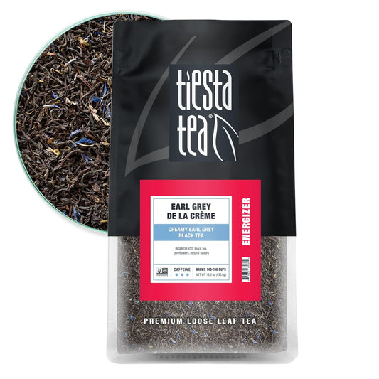 Tiesta Tea - Earl Grey de la Crème, Loose Leaf, Creamy Earl Grey Black Tea | Premium Blend, Caffeinated Black, Make Hot or Iced Brews Up to 200 Cups, 16 Ounce Resealable Bulk Pouch