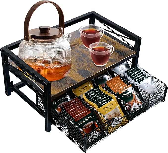Tea Holder Organizer,Wood Tea Box Organizer Storage Box,Tea Caddy for Tea Bags Organizer Drawer