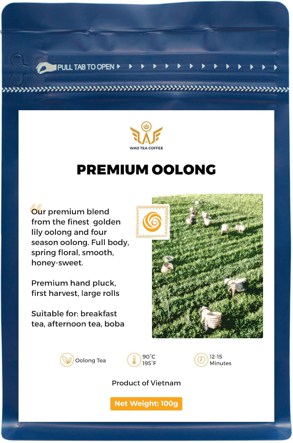 WAO Premium Oolong Tea, loose leaf oolong, strong tea flavor, medium-body, smooth taste, spring floral, 100g (3.5 oz)
