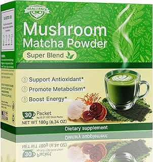 Matcha Powder Single Serving Sticks - Healliance Ceremonial Grade Matcha Powder with Lion's Mane and Ashwagandha for Calm Focus and Antioxidant Support (30 Packets)