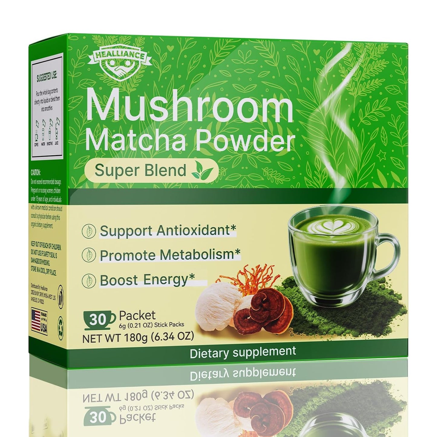 Matcha Powder Single Serving Sticks - Healliance Ceremonial Grade Matcha Powder with Lion's Mane and Ashwagandha for Calm Focus and Antioxidant Support (30 Packets)
