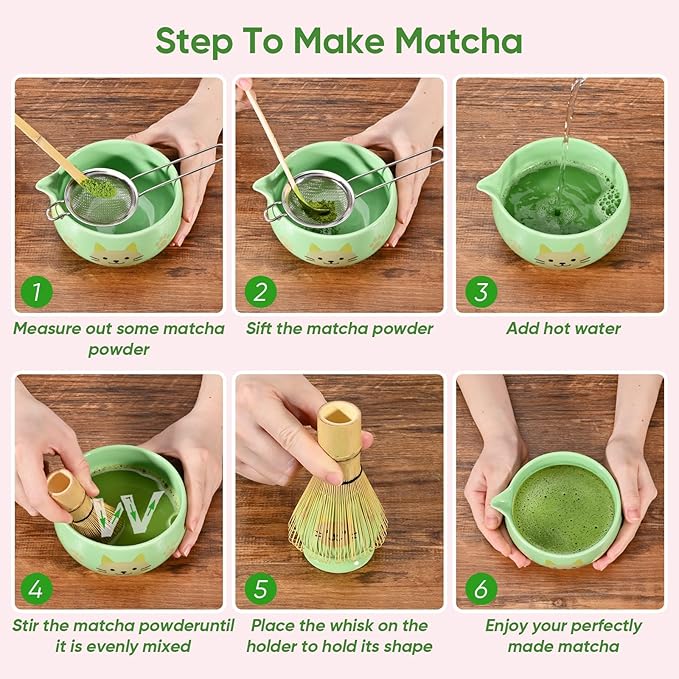 Matcha Whisk Set, 8Pcs Matcha Set for Ceremony, Matcha Whisk and Ceramic Bowl with Matcha Scoop & Sifter and All Accessories for Breakfast