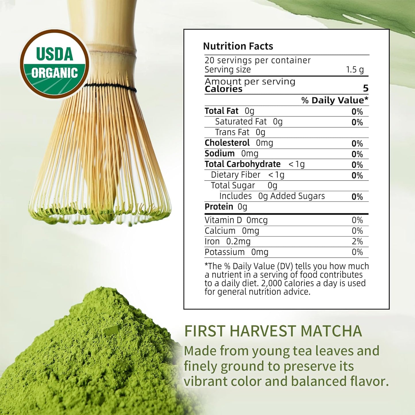 SUKIMI Organic Ceremonial Matcha Powder, First Harvest Ceremonial Grade Matcha, Smooth Green Tea Powder for Daily Drinking, USDA Organic, Non-GMO