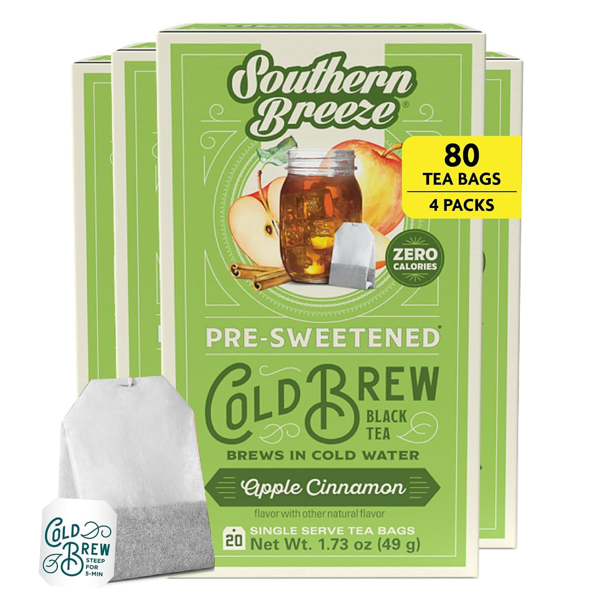 Southern Breeze Cold Brew Sweet Tea Apple Cinnamon Iced Tea, 20 Ct, 4 Pack