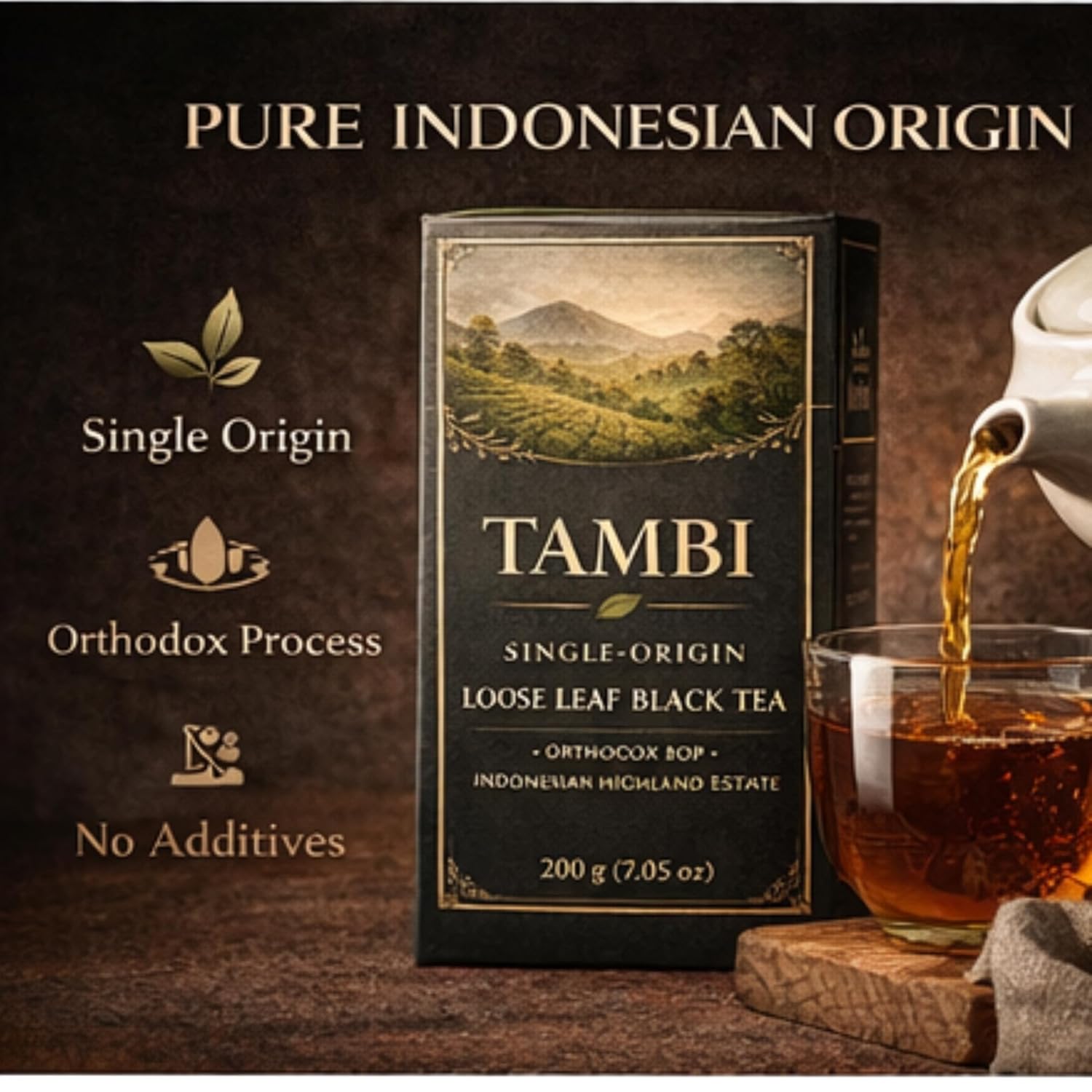 Tambi Single-Origin Loose Leaf Black Tea (200g / 7.05 oz) – Orthodox BOP Indonesian Highland Estate – Rich, Smooth & Aromatic – Premium Loose Leaf Tea