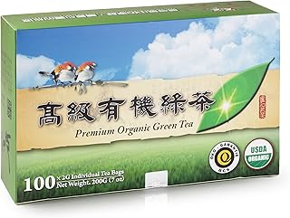 Wing Hop Fung Premium Organic Green Tea Fresh Sealed Natural Leaves Individually Wrapped 100 Tea Bags Perfect for Hot or Iced Tea