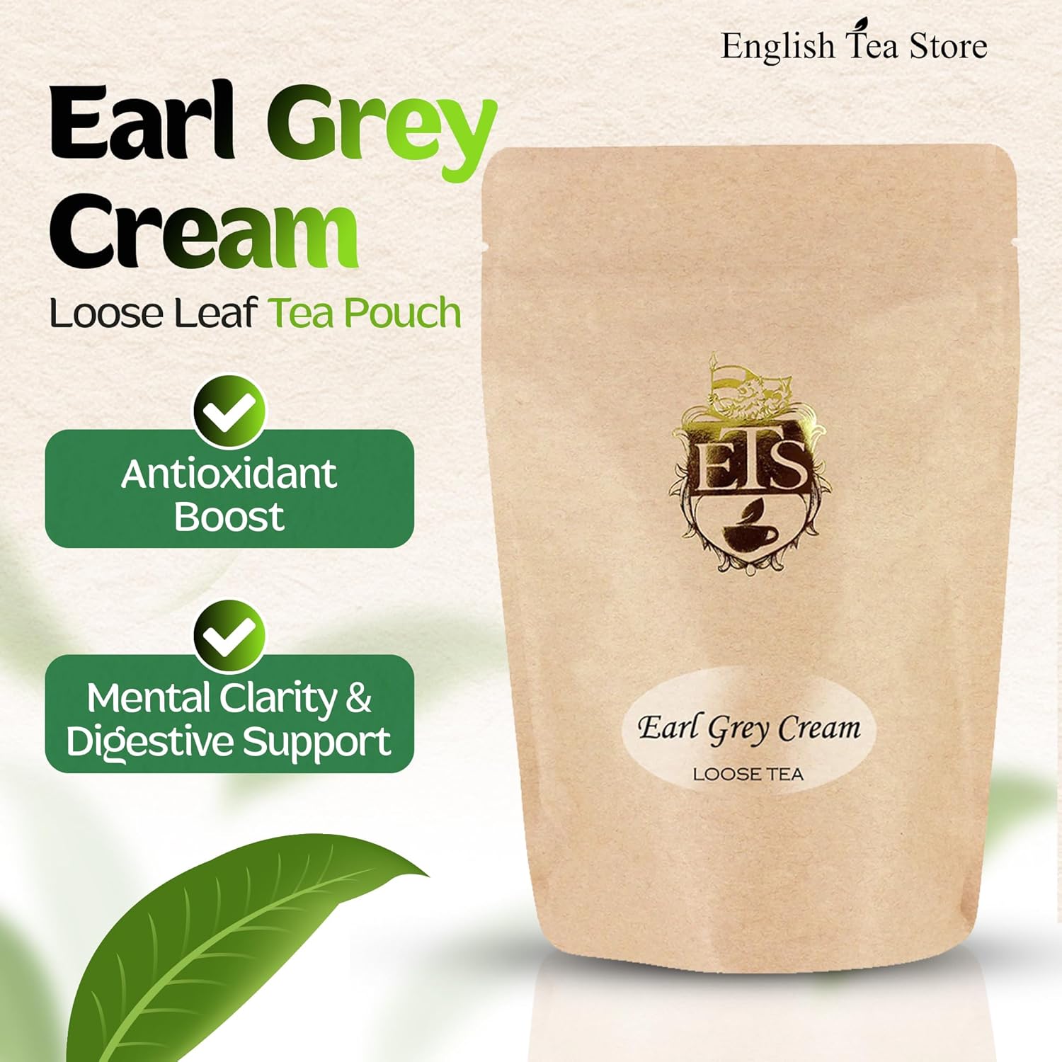 English Tea Store Earl Grey Cream Tea | Loose Leaf Tea Pouches | 16oz Bulk Pack | Smooth Vanilla & Bergamot Blend | Medium Caffeine | English Tea Store Signature | Premium Black Tea Leaves