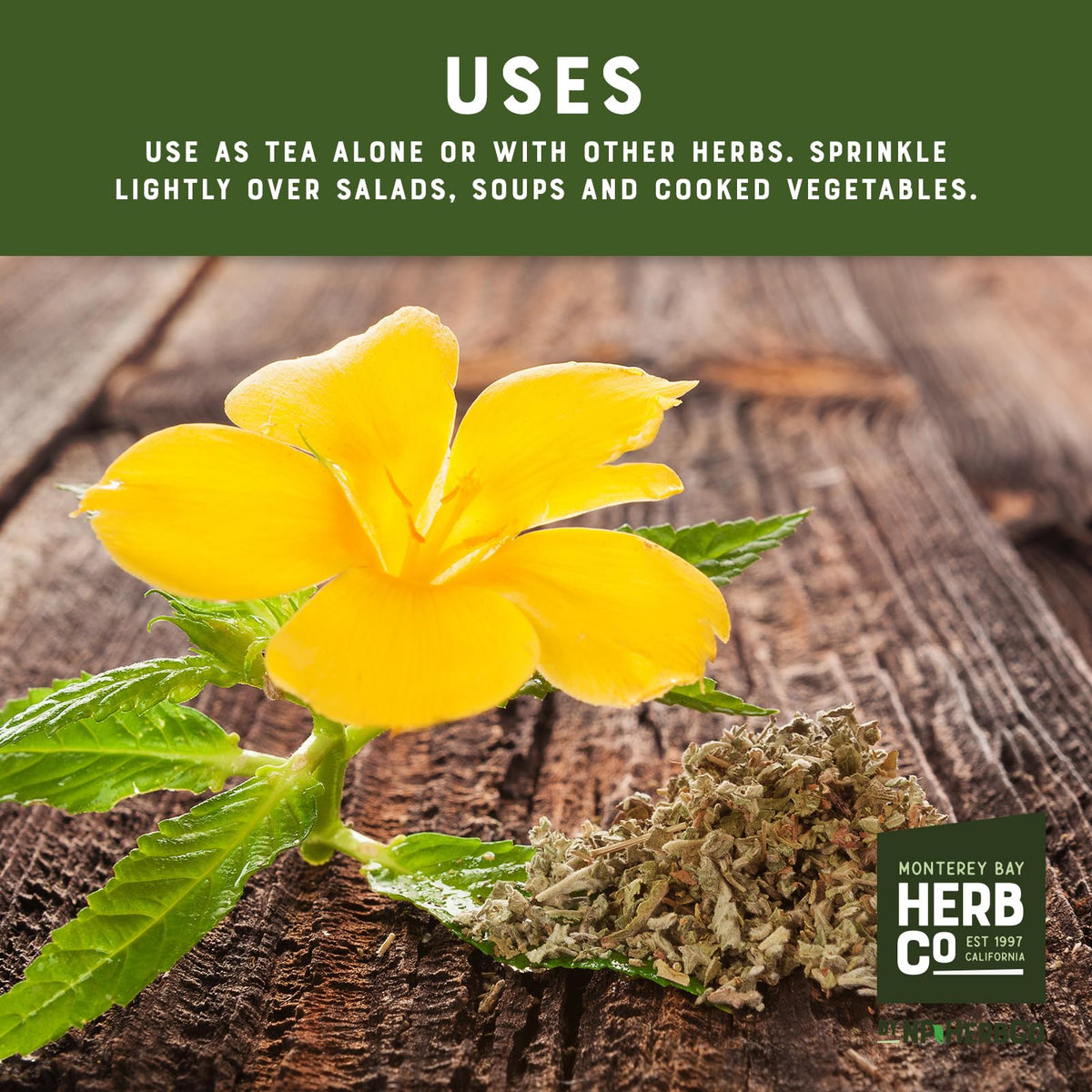 MONTEREY BAY HERB CO Damiana Leaf Cut & Sifted, by Herb Co, Turnera diffusa, Old Woman's Broom, from Mexico, Kosher, for