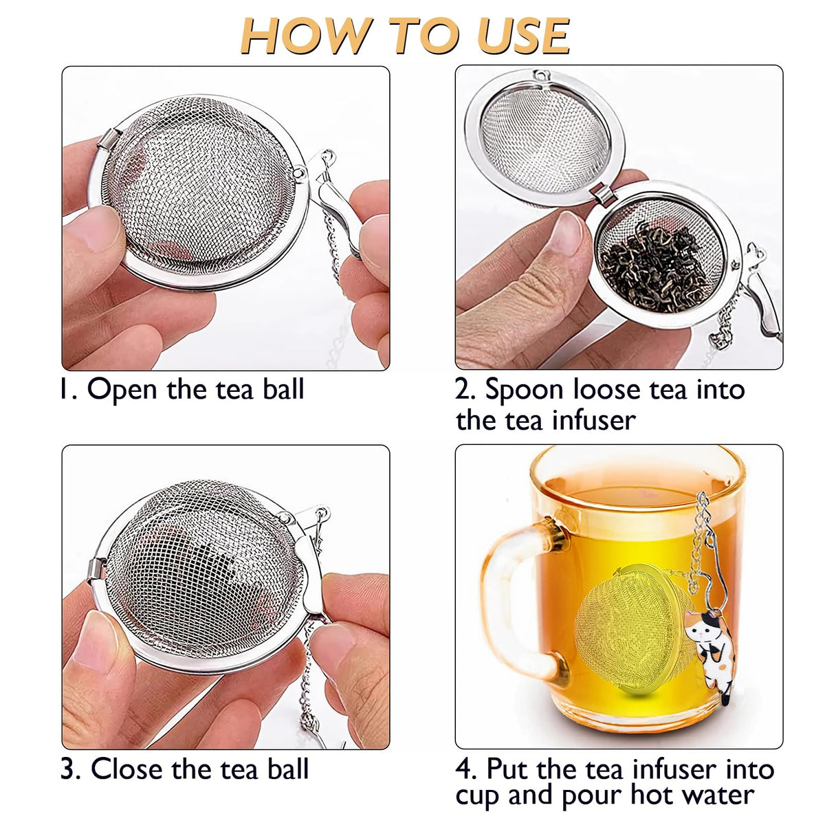 PUSCOBSY Cat Tea Infuser Set - Enhance Your Tea Experience with Premium Loose Leaf Tea Strainers and Balls, 2 PCS Gold-Plated