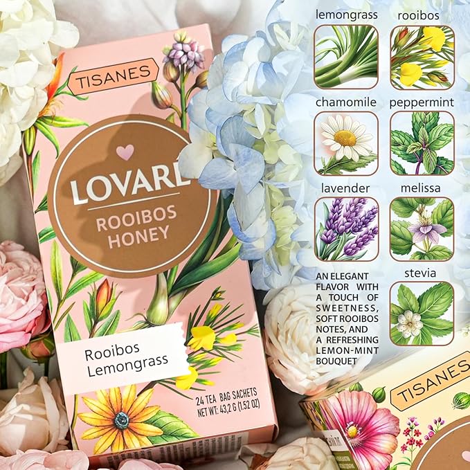 Lovare Rooibos Honey Tea – Smooth & Naturally Sweet Herbal Blend with Rooibos, Honey & Flowers – Caffeine-Free