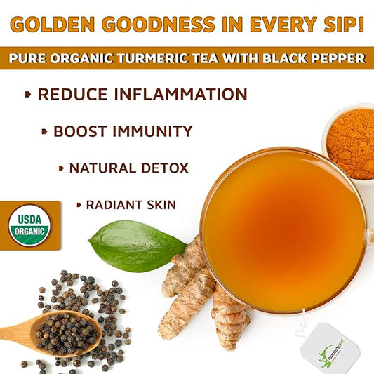 Pure Ceylon Turmeric Brew - 100% Organic Ceylon Turmeric Tea Bags (40 Sachets - pack of 2 – 20 Count PER BOX)