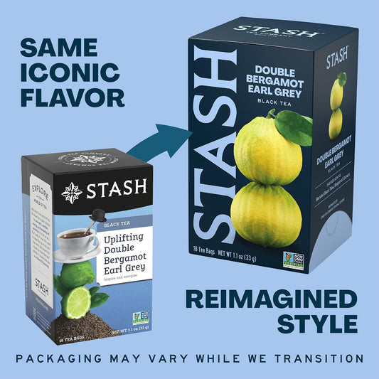 Stash Tea Double Bergamot Earl Grey Black Tea - Caffeinated, Non-GMO Project Verified Premium Tea with No Artificial Ingredients, 18 Count (Pack of 6) - 108 Bags Total