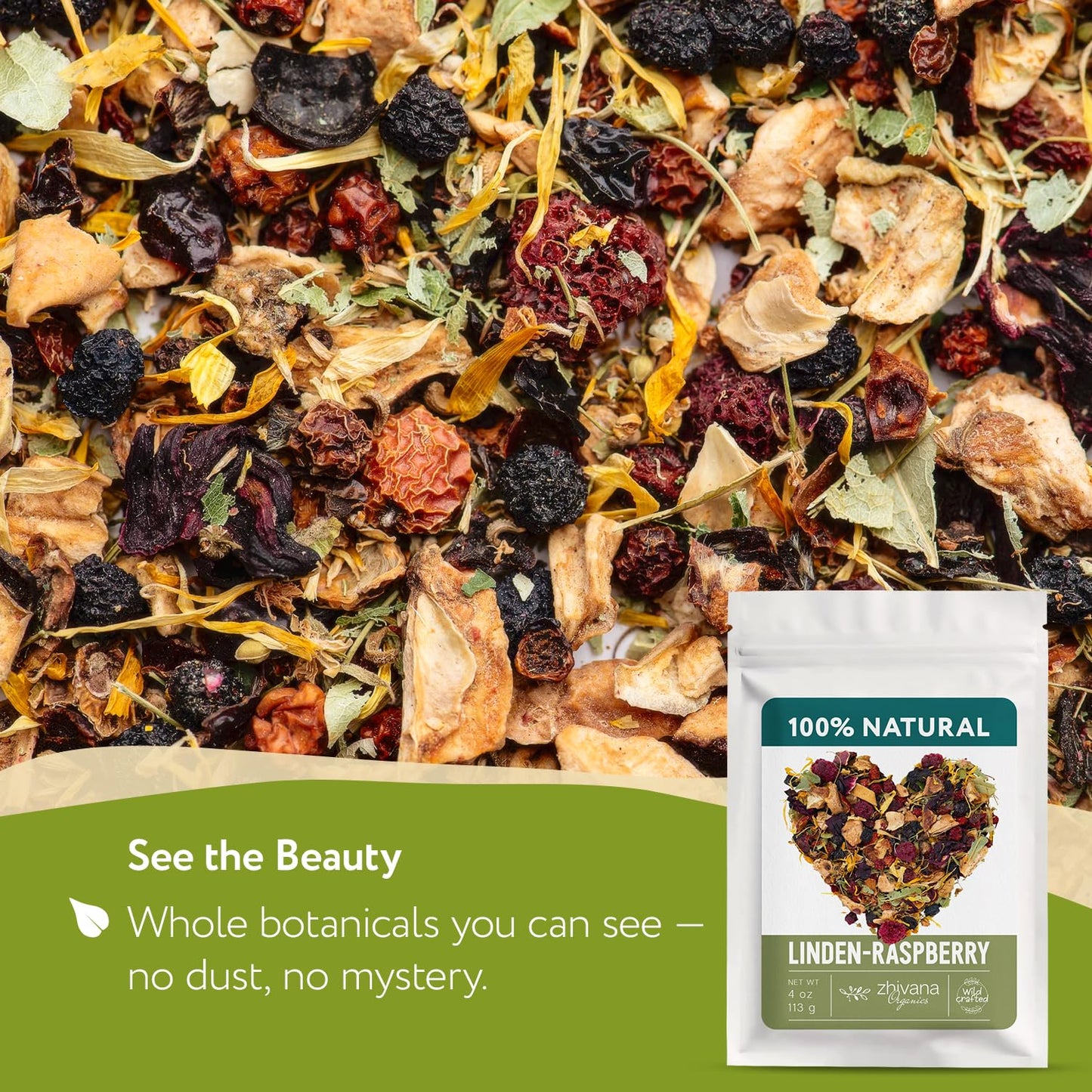 Linden &amp; Raspberry Herbal Tea Loose Leaf 4oz. - Caffeine Free Herbal Blend