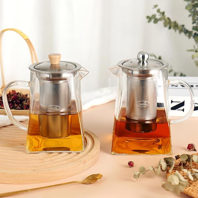 Cnglass Glass Teapot with Infuser,24oz Clear Glass Tea Kettle with Removable Stainless Steel Strainer