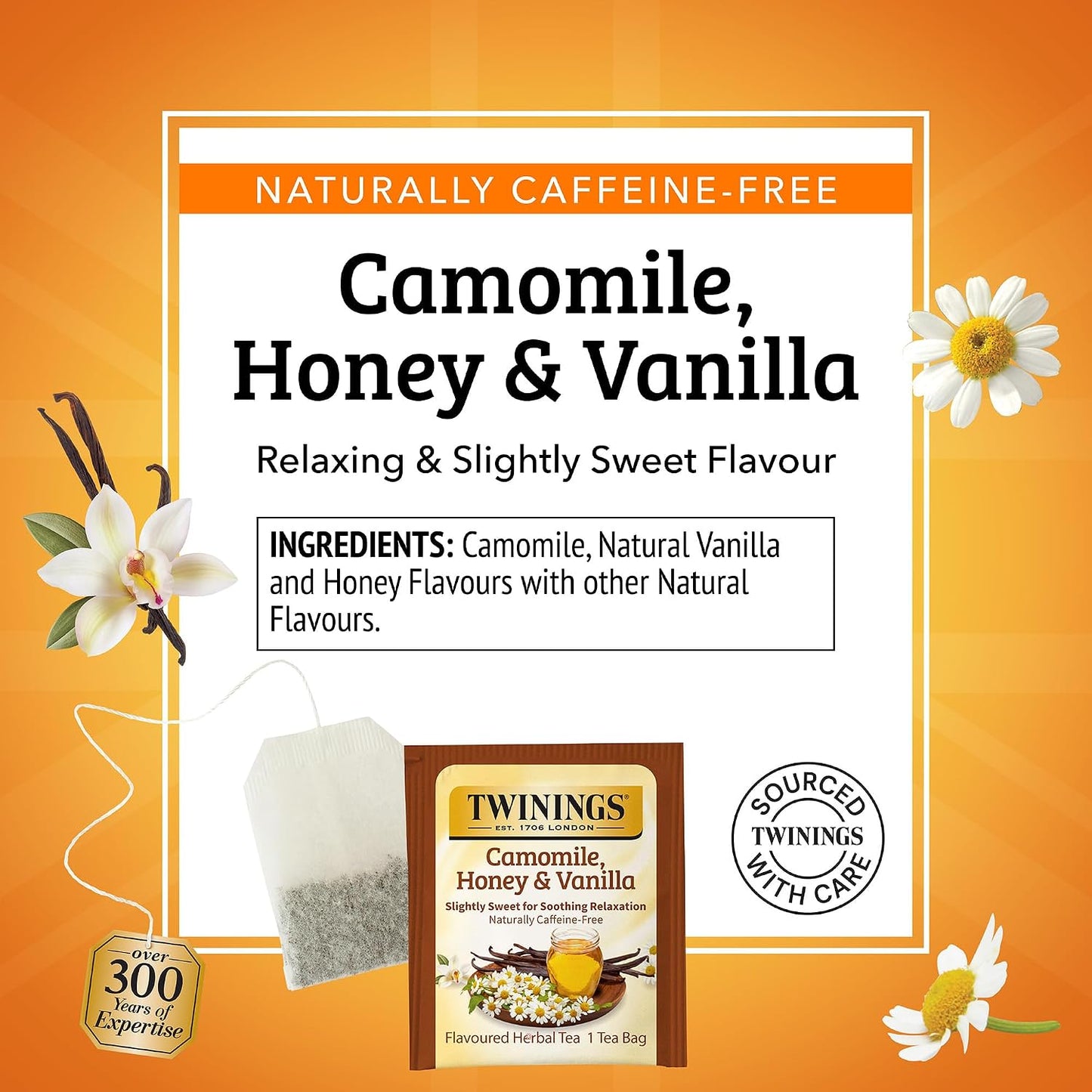 Twinings Camomile, Honey &amp; Vanilla Herbal Tea Bags, 20 CT Box (6 Pack) | Calming for Relaxation, Naturally Caffeine-Free, 120 Foil Lined Individually Wrapped Bags, Enjoy Hot or Iced