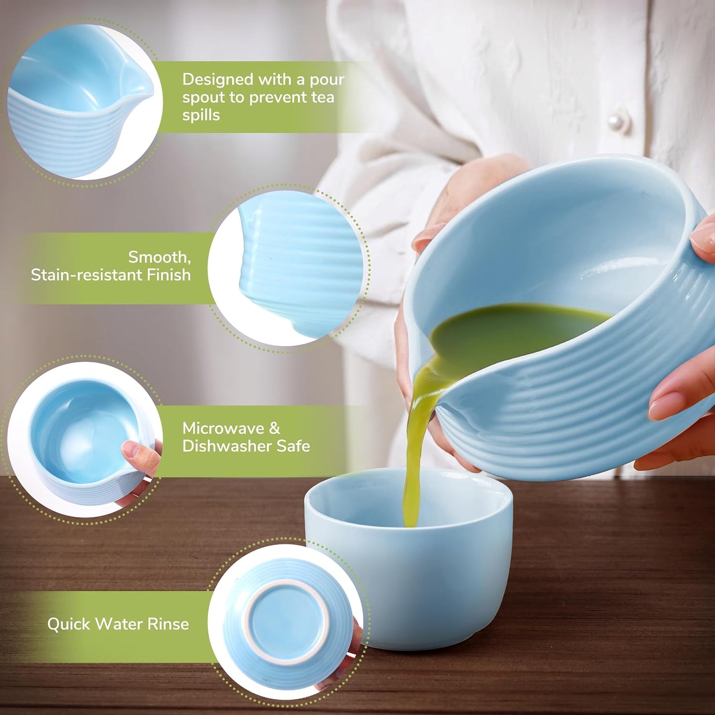HELPLX Matcha Whisk Set, 10-Piece Japanese Matcha Kit with Bowl, Whisk &amp; Holder, 2 Tea Cups, Bamboo Scoop, Spoon, Sifter, Scoop Rest &amp; Tea Towel – Blue Matcha Tea Set for Ceremony or Daily Use