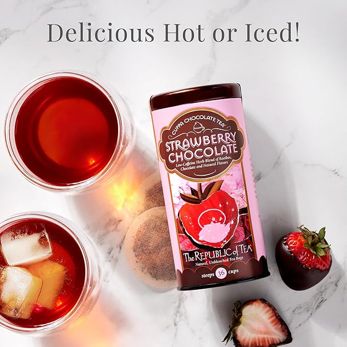 The Republic of Tea – Strawberry Cuppa Chocolate Tea Bags, Low-Caffeine, 36 Servings
