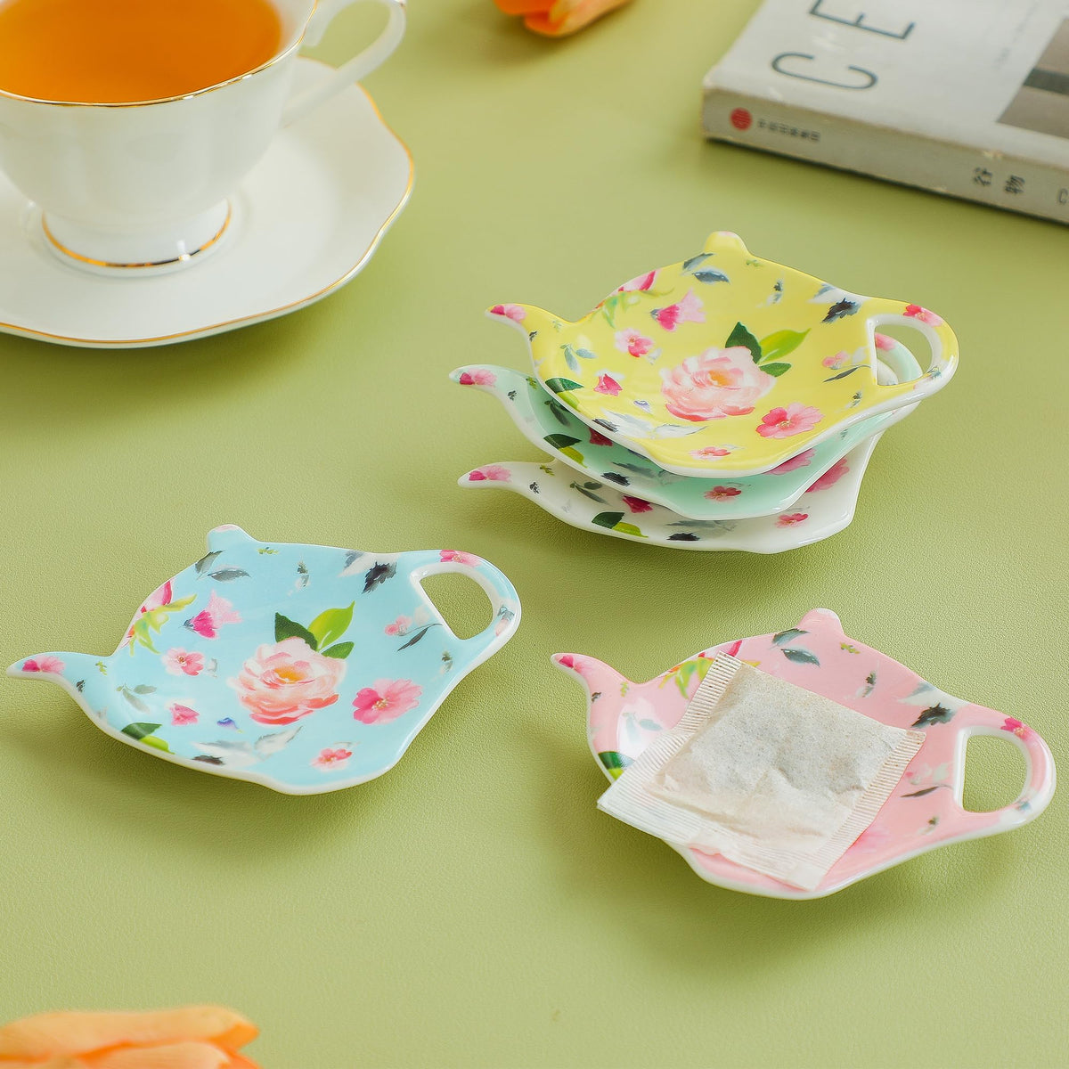 PRECITIME Tea Bag Coasters Set of 5, Floral Holder, Tea Party Gift