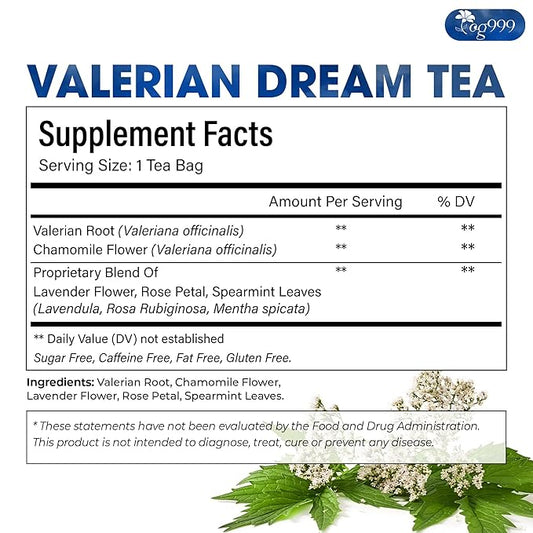 TOG999, Premium Valerian Dream Tea Bags | 60 Count | Herbal Blend with Valerian Root, Chamomile, Lavender, Rose Petal & Spearmint | Naturally Caffeine-Free, Relaxing Evening Tea. Vegan