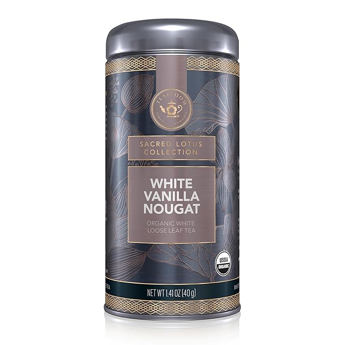 Teabloom Organic White Tea, White Vanilla Nougat Loose Leaf Tea, Sweet and Satisfying with Vanilla and Coconut, USDA Certified Organic and Kosher Certified, 1.41 oz/40 g Canister Makes 35-50 Cups