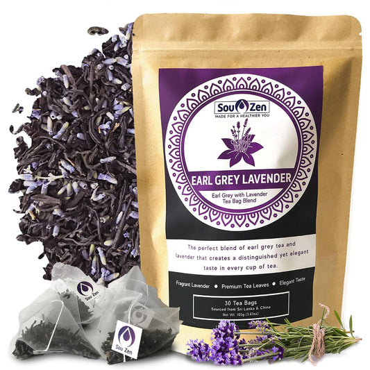 Sou Zen Earl Grey Lavender 30 Corn-Fiber Pyramid Tea Bags, Premium Loose Leaf Blend with Bergamot & Lavender, Naturally Organic Ingredients