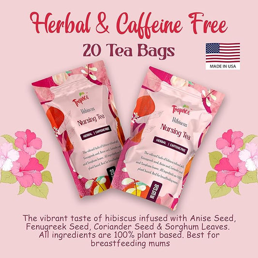 Tropace Organic Hibiscus Nursing Tea – Herbal Caffeine-Free Tea for Moms, with Fenugreek, Anise, Sorghum & Coriander – Rooted in Africa, Packed in USA – 20 Tea Bags, 1.4 oz (40g)