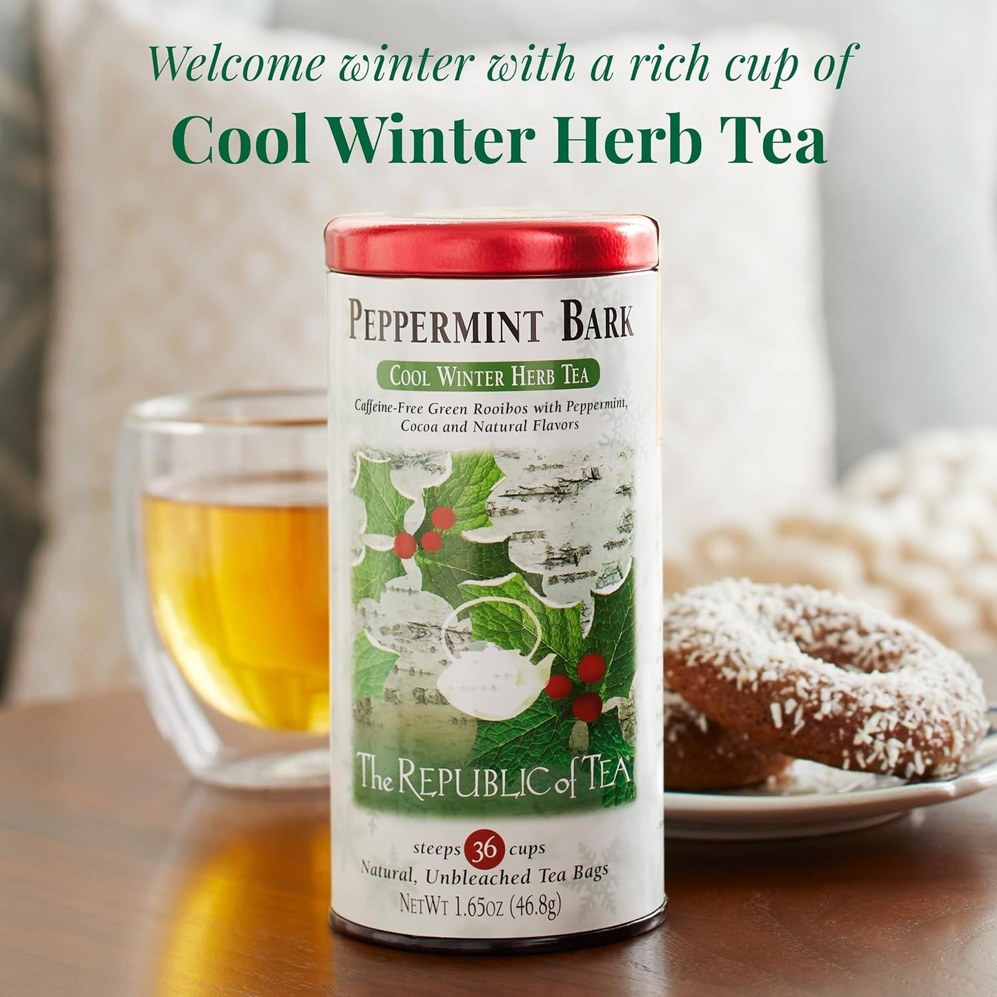 The Republic of Tea Peppermint Bark Herbal Tea, Caffeine Free, 36 Count | Suitable for day or evening sipping. Mellow and rounded with cool finish. Gluten Free and Kosher.