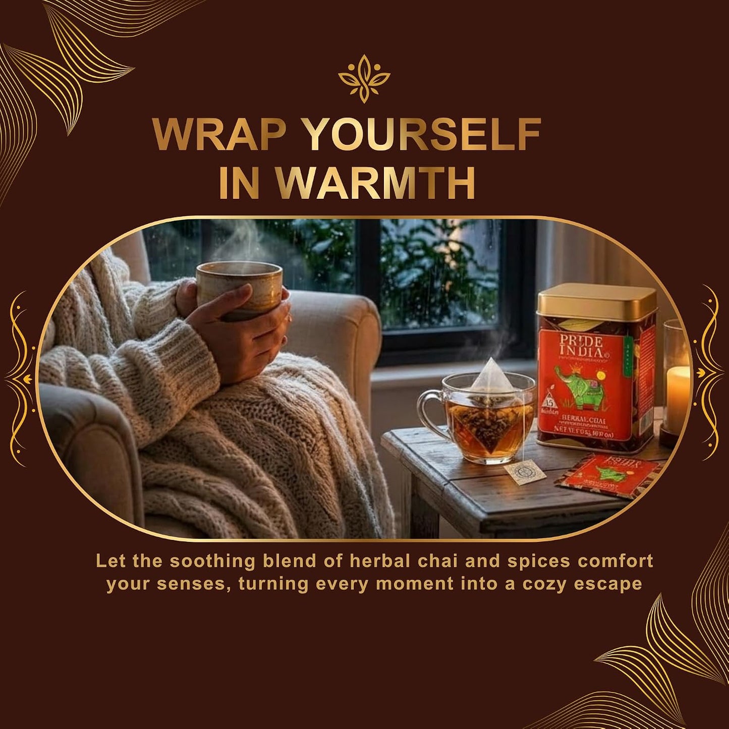 Pride of India Herbal Chai Spiced Tea – 90 Pyramid Tea Bags (6 PACK) | Individually Wrapped Warm &amp; Comforting Spice Tea with Tulsi, Cinnamon, Cardamom, Clove, Ginger &amp; Black Pepper | Caffeine Free