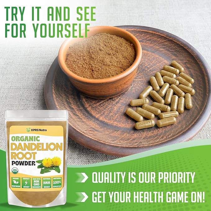 Xprs Nutra Organic Dandelion Root Powder - Vegan Friendly Antioxidant Power - Dandelion Root for Tea and Beverages