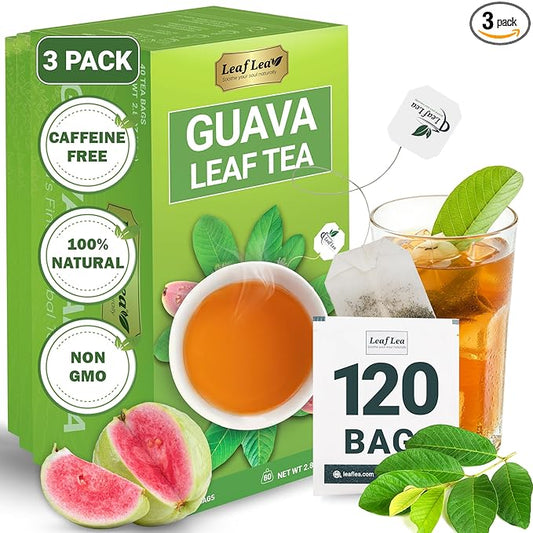 LeafLea 120 Guava Leaf Tea Bags, Premium Natural Herbal Tea, 100% Hojas De Guayaba, Caffeine-Free, Non-GMO, Supports Digestion & Immune Health, Packed with Natural Goodness