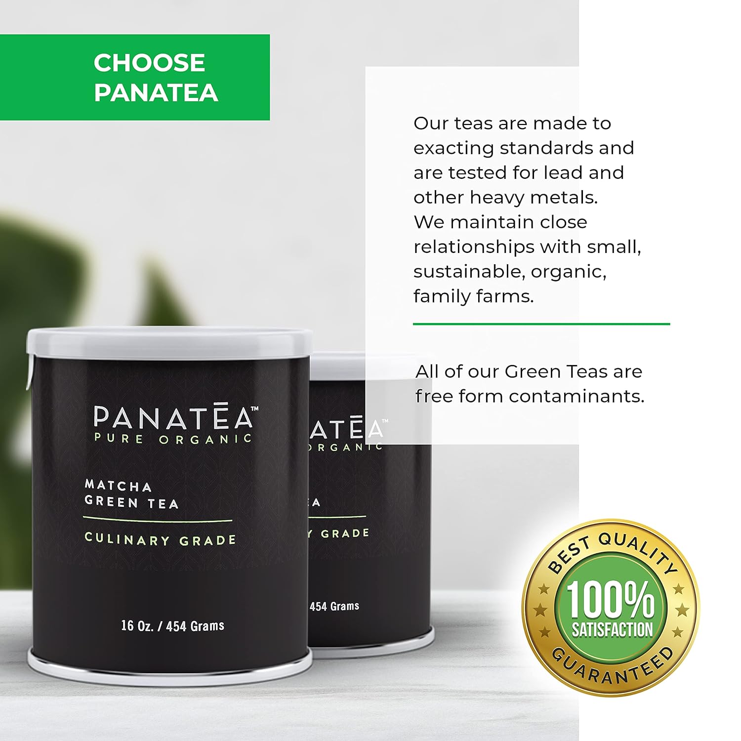 PANATEA Certified Organic Matcha Green Tea Powder | 1 LB 100% Pure Premium Culinary Grade Matcha | Lattes, Smoothies, Baking |16 Oz Tin