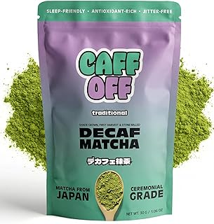 Caff Off Decaf Matcha Green Tea Powder From Japan – Small Premium Bag - 1.06 oz / 30 g – Ceremonial Grade – Naturally Decaffeinated Without Chemicals – Tested for Heavy Metals