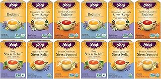 Yogi Tea Stress Relief & Herbal Tea Variety Pack - 16 Bags per Pack (12 Packs) - Organic Herbal Sampler - Includes Bedtime, Kava Stress Relief, Soothing Caramel Bedtime & More
