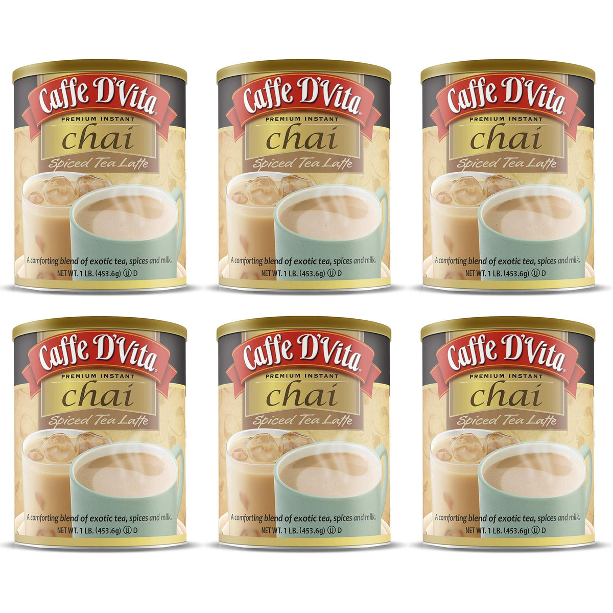 Caffe D'Vita Spiced Chai Latte Mix - 1 Lb Can, 6-Pack