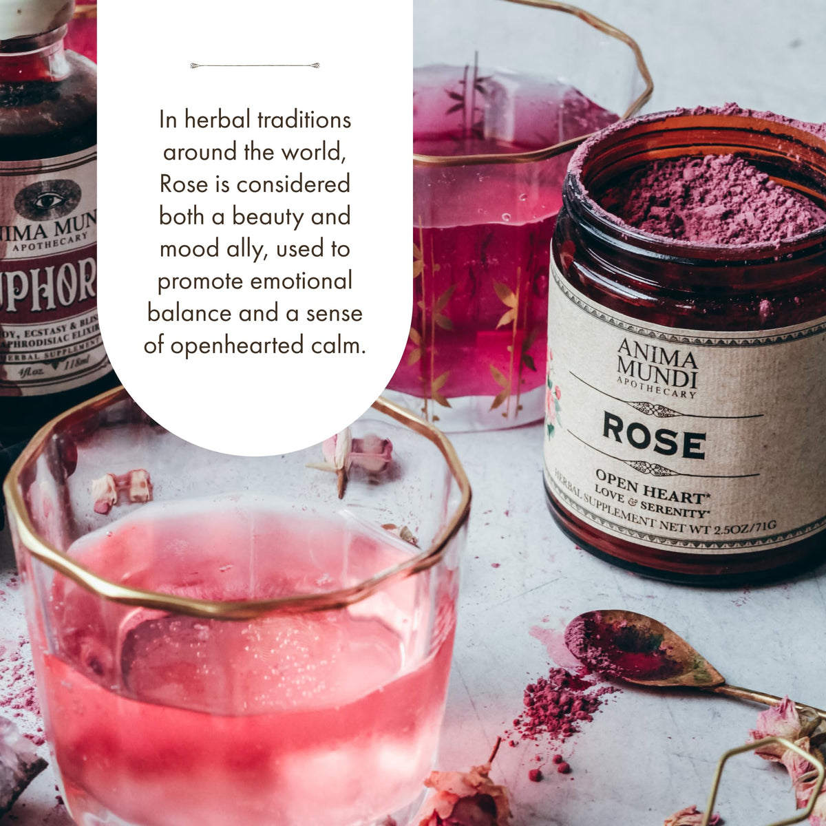 Anima Mundi Apothecary Love + Serenity Rose Petal Powder - with Edible Dried Rose Petals & Buds - for Heart Chakra - Fluffy