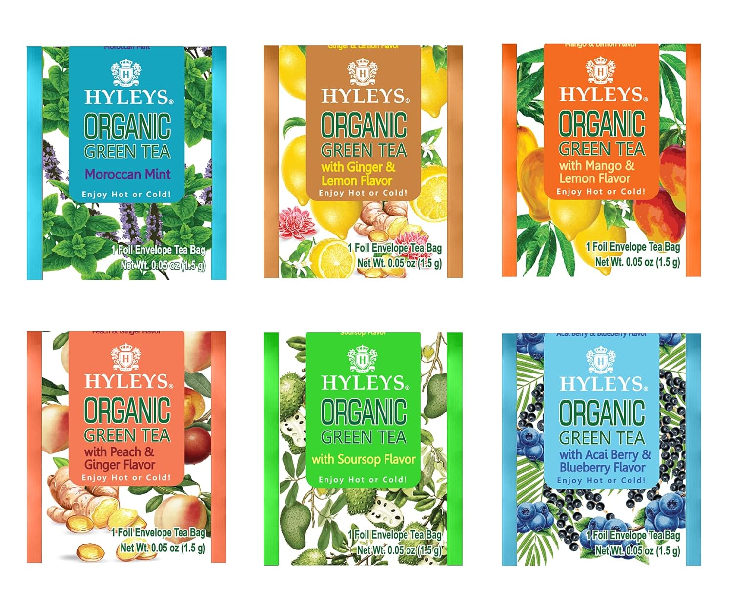 Hyleys Organic Green Tea 7 Assorted Flavors - 84 Tea Bags