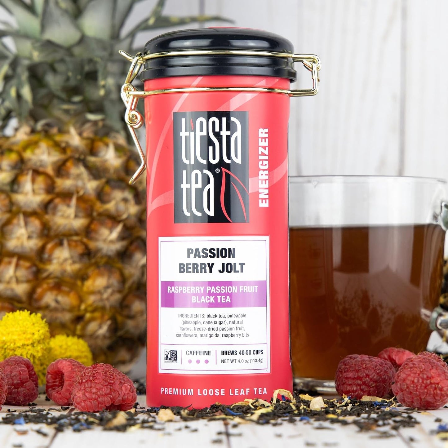 Tiesta Tea - Passion Berry Jolt, Loose Leaf | Raspberry Passion Fruit Black Tea, Premium Caffeinated Blend, Make Hot or Iced &amp; Brews Up to 50 Cups, 4oz Refillable Tin