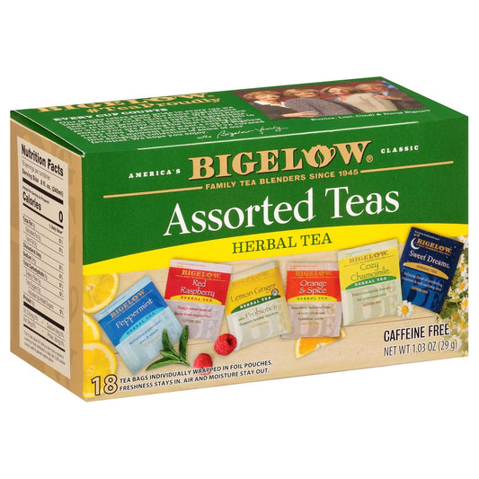 Bigelow Tea Assorted Herbal Tea Variety, Caffeine Free Tea with Mint, Lemon, Chamomile, Orange or Herbal Teas, 18 Count Box (Pack of 6)